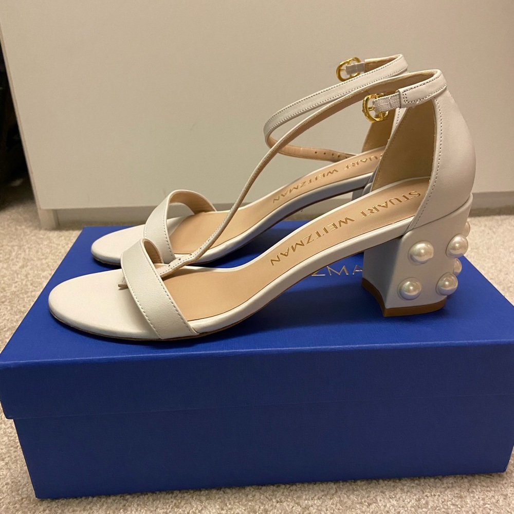 Stuart Weitzman Simple Pearl Heels, White, Size 8